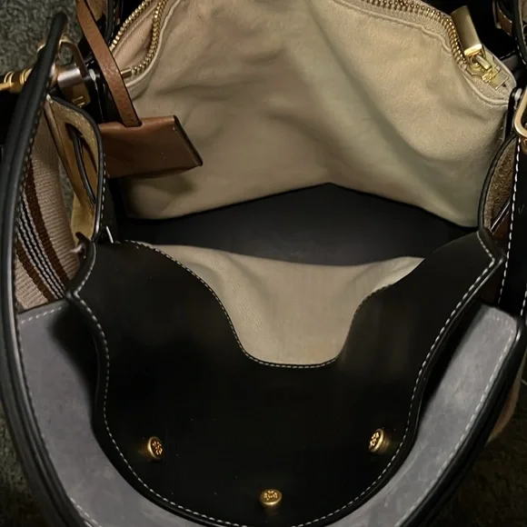 Tory Burch Brown Leather Shoulder Bag with Black Handles - Picture 12 of 16